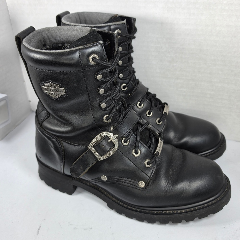 Harley Davidson Biker Moto Harness Boots 11 Leather Grunge Punk Rocker Black